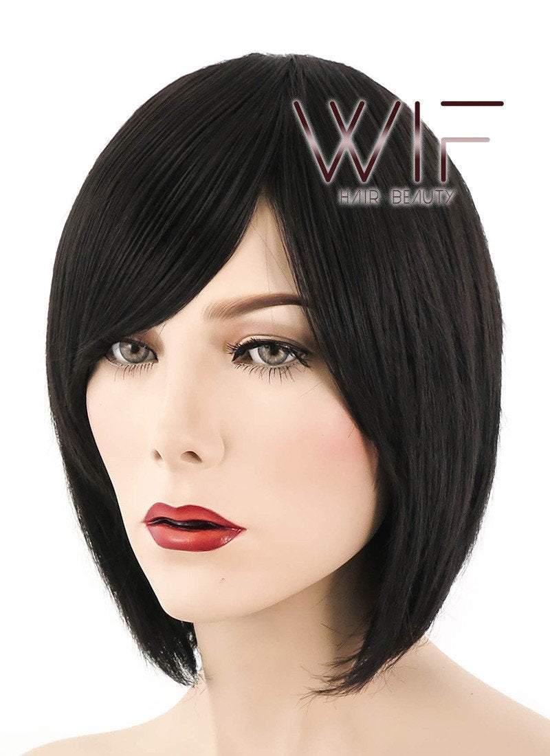 10" Straight Black Synthetic Wig KI01
