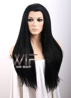 24" Straight Jet Black Lace Front Synthetic Wig LF002
