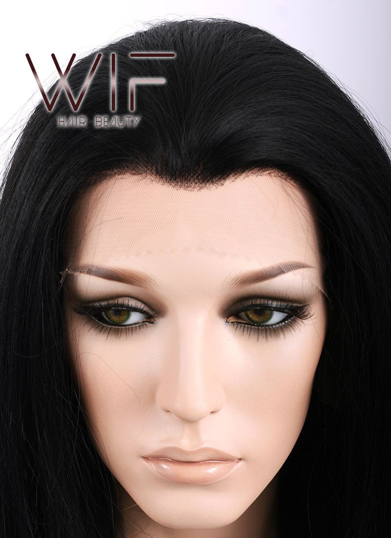 24" Straight Jet Black Lace Front Synthetic Wig LF002