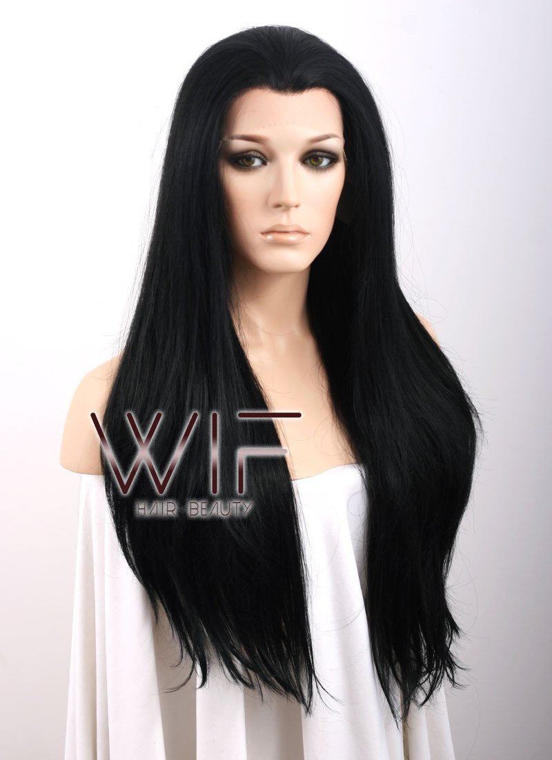 24" Straight Jet Black Lace Front Synthetic Wig LF002