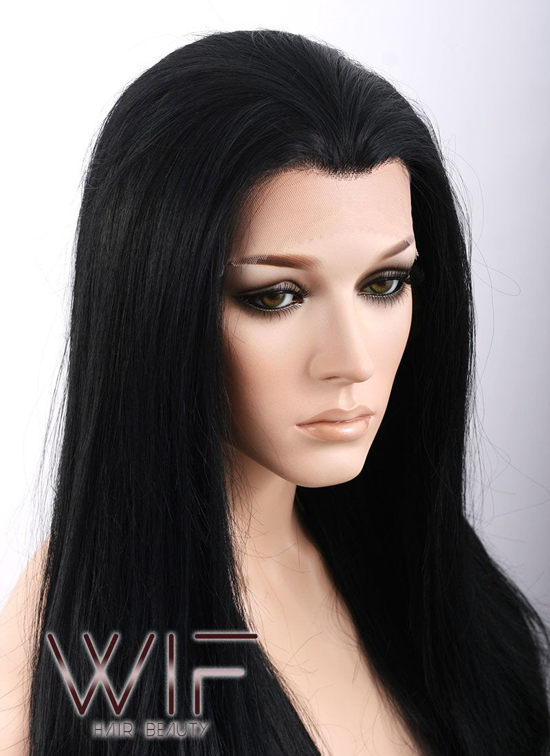 24" Straight Jet Black Lace Front Synthetic Wig LF002