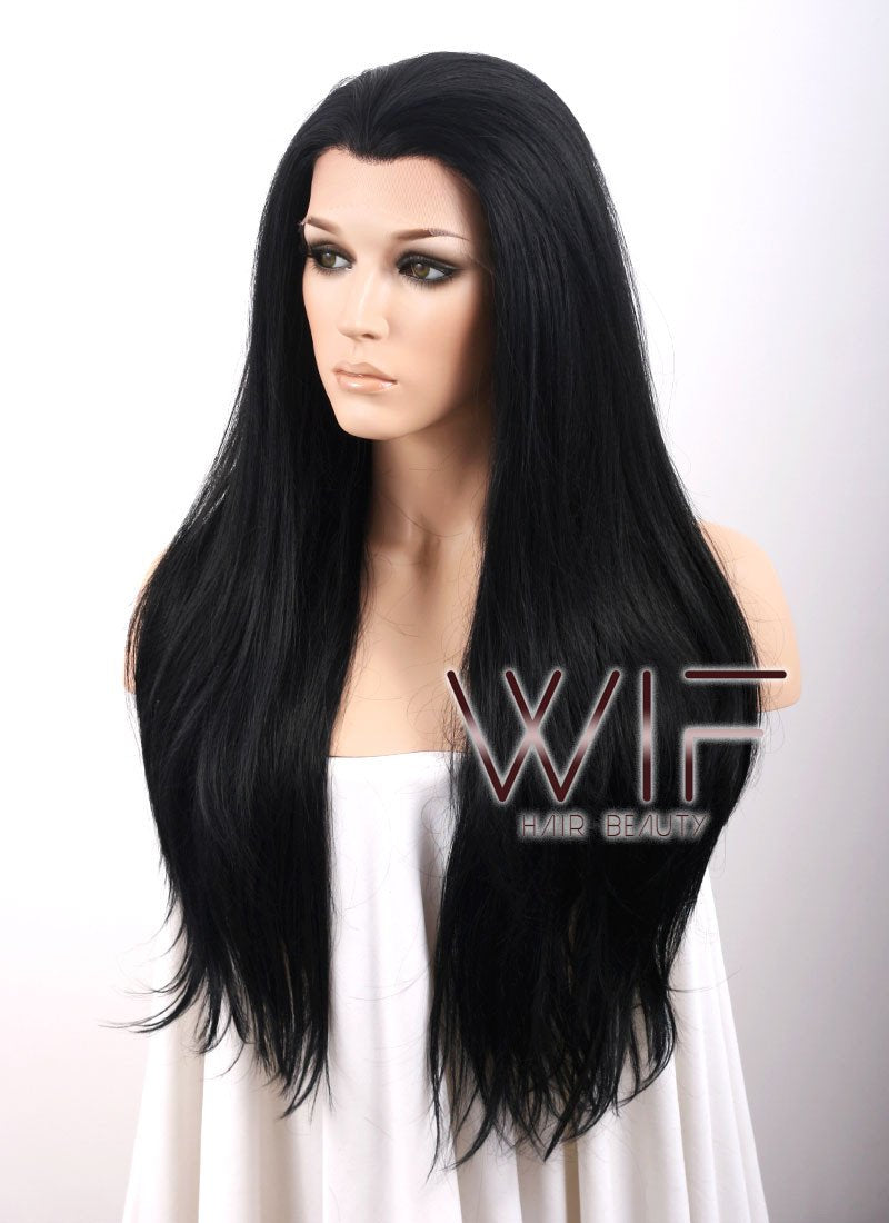 24" Straight Jet Black Lace Front Synthetic Wig LF002