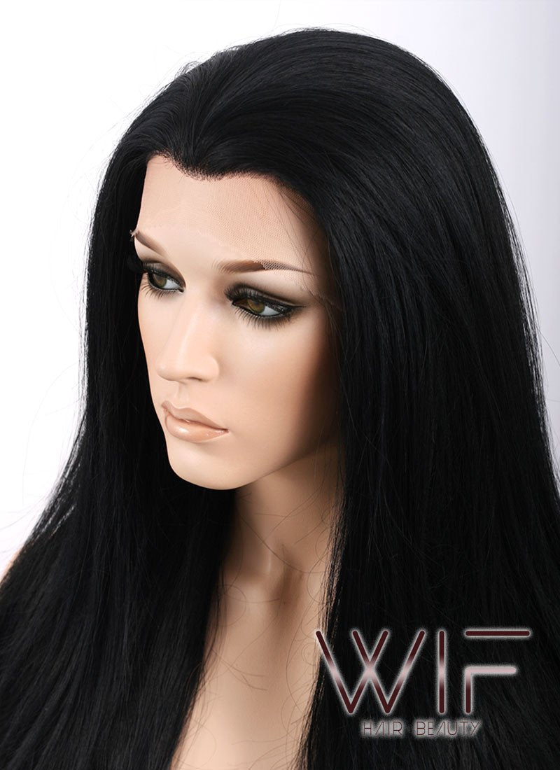 24" Straight Jet Black Lace Front Synthetic Wig LF002