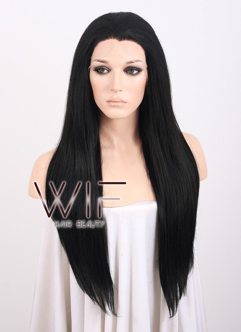 24" Straight Natural Black Lace Front Synthetic Wig LF003