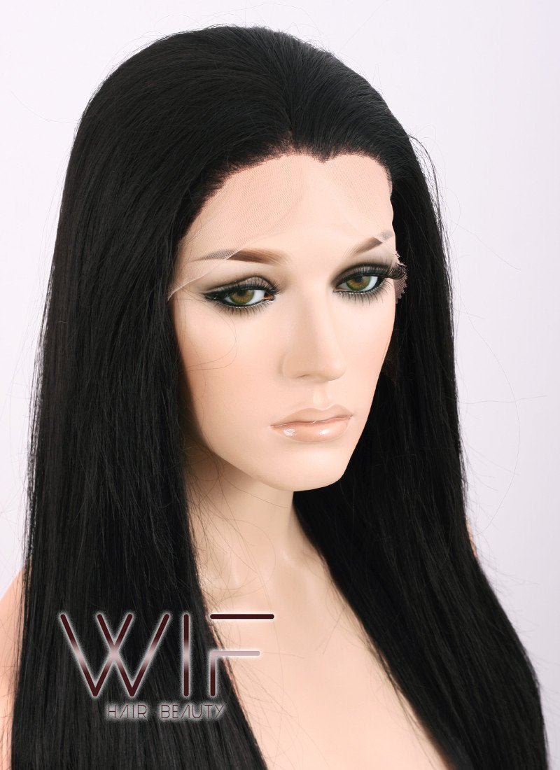 24" Straight Natural Black Lace Front Synthetic Wig LF003