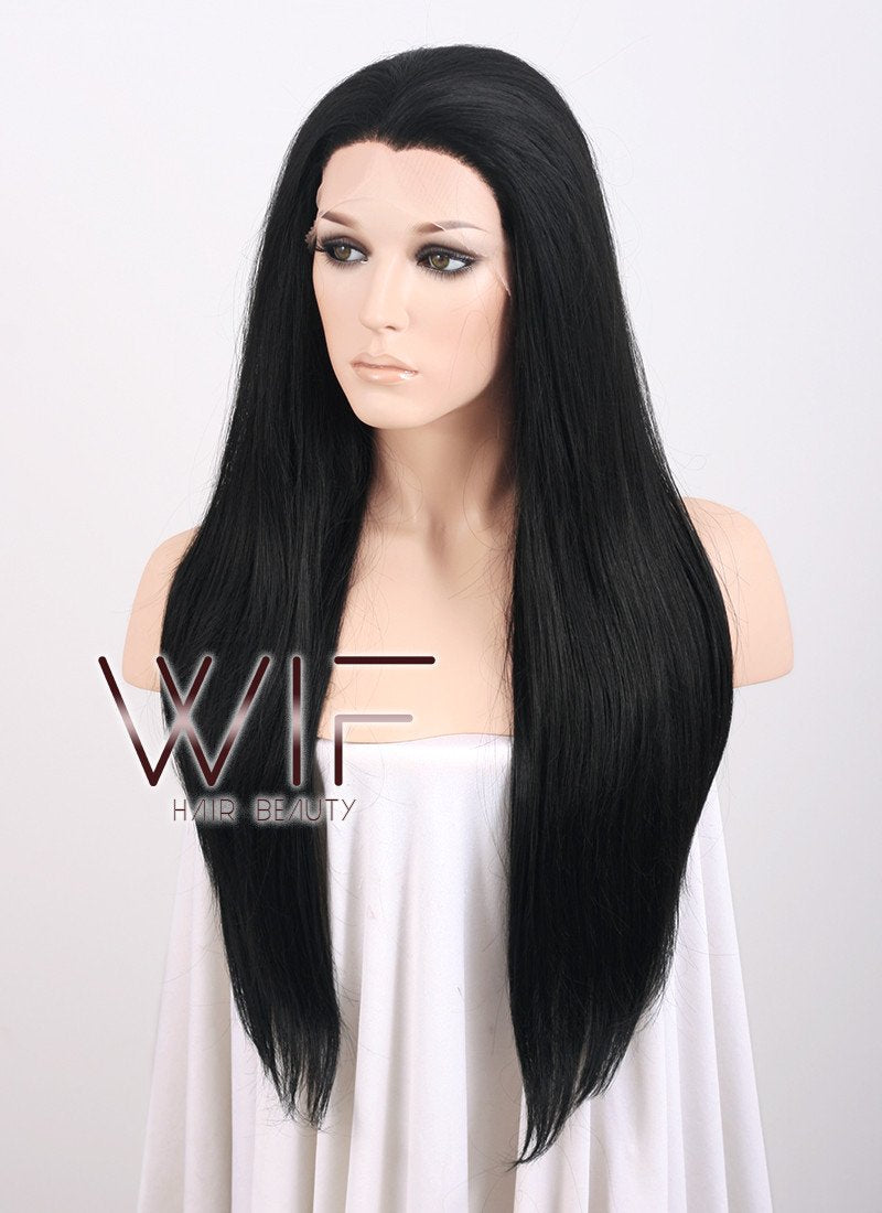 24" Straight Natural Black Lace Front Synthetic Wig LF003