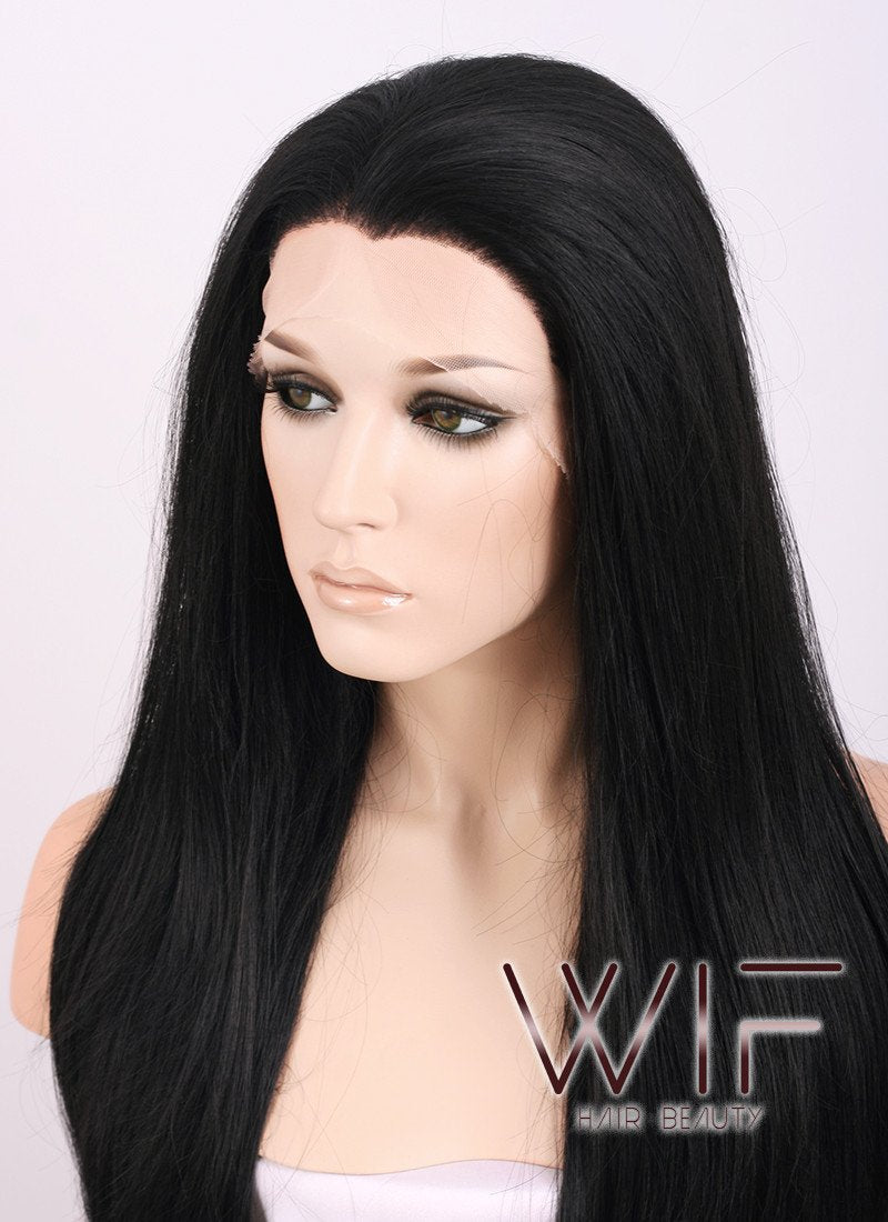 24" Straight Natural Black Lace Front Synthetic Wig LF003