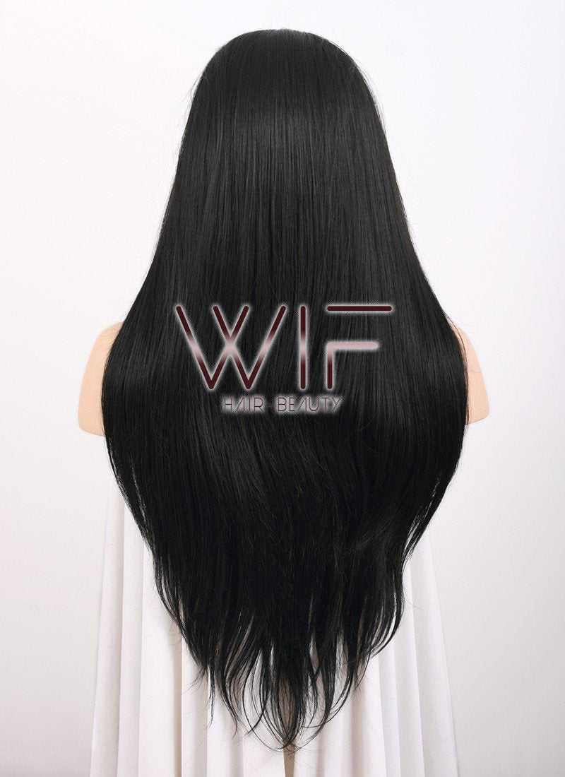 24" Straight Natural Black Lace Front Synthetic Wig LF003