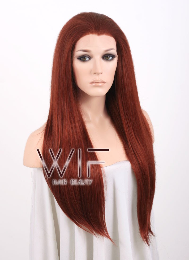 24" Straight Reddish Brown Lace Front Synthetic Wig LF009