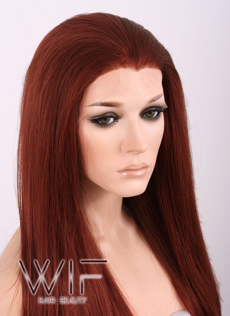 24" Straight Reddish Brown Lace Front Synthetic Wig LF009