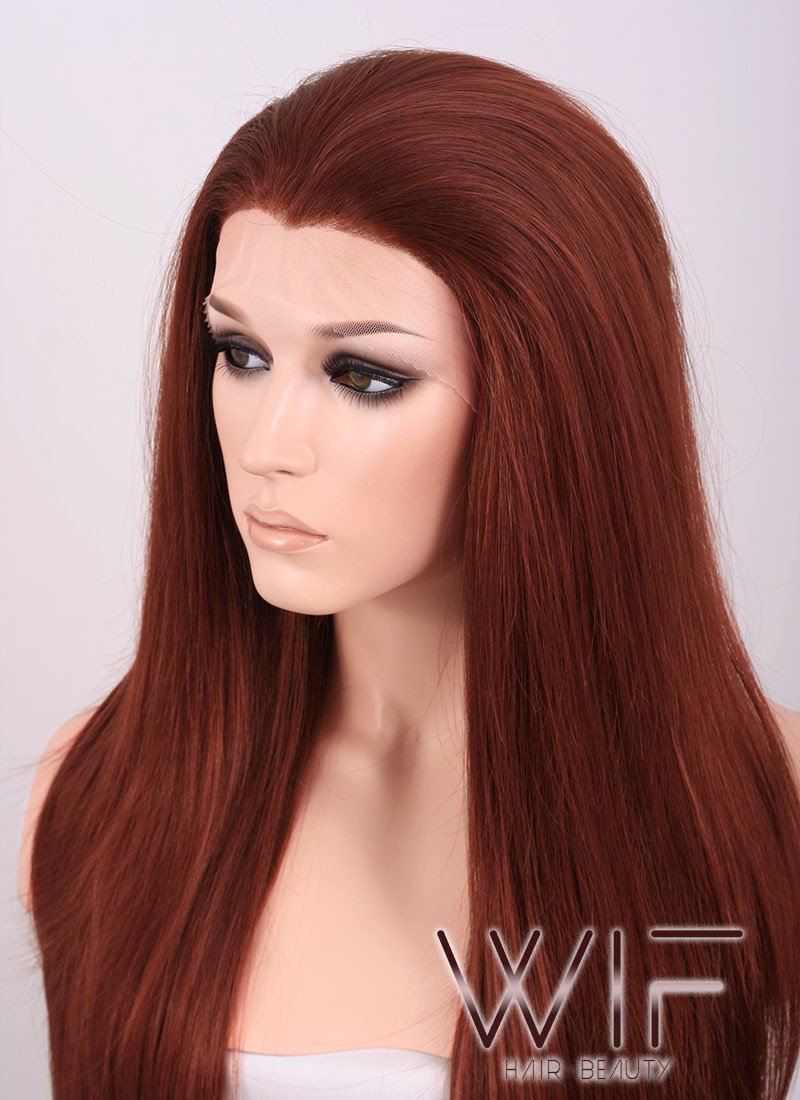 24" Straight Reddish Brown Lace Front Synthetic Wig LF009
