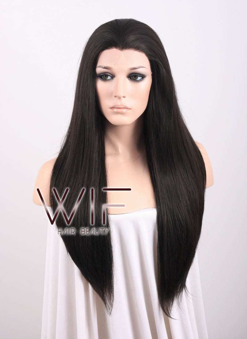 24" Straight Black Mixed Brown Lace Front Synthetic Wig LF013