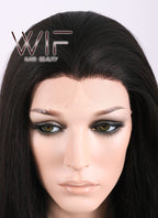24" Long Straight Black Mixed Brown Lace Front Synthetic Hair Wig LF013