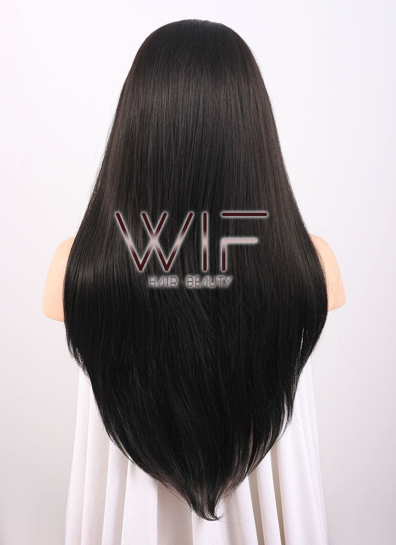 24" Long Straight Black Mixed Brown Lace Front Synthetic Hair Wig LF013