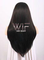 24" Long Straight Black Mixed Brown Lace Front Synthetic Hair Wig LF013