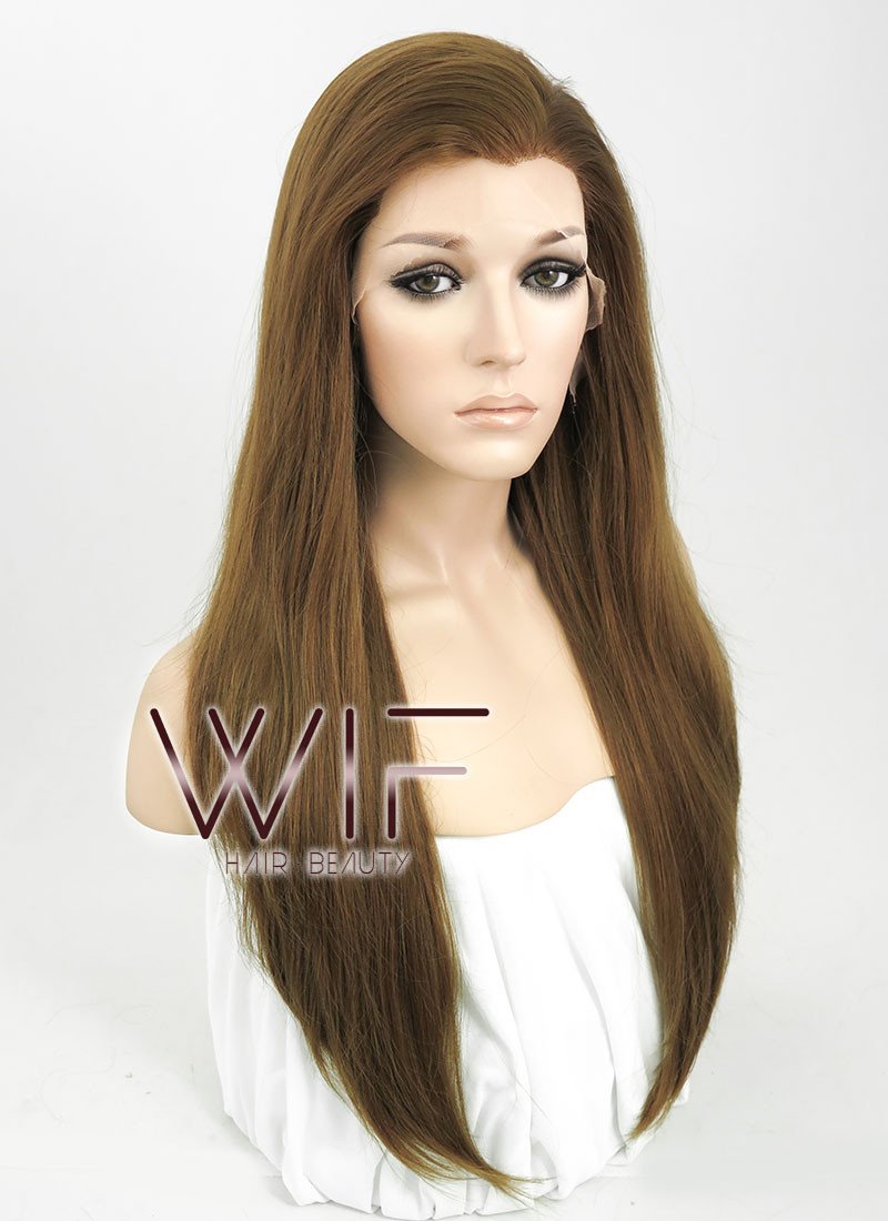 24" Long Straight Brown Lace Front Synthetic Hair Wig LF019