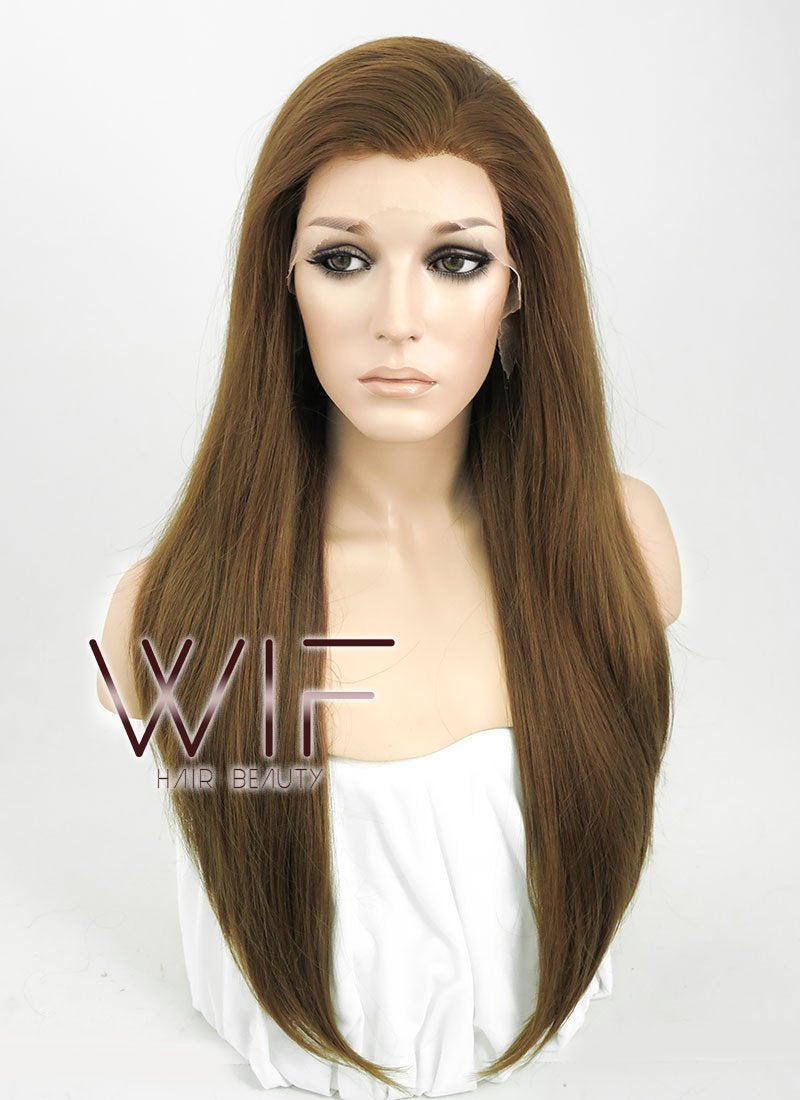 24" Long Straight Brown Lace Front Synthetic Hair Wig LF019