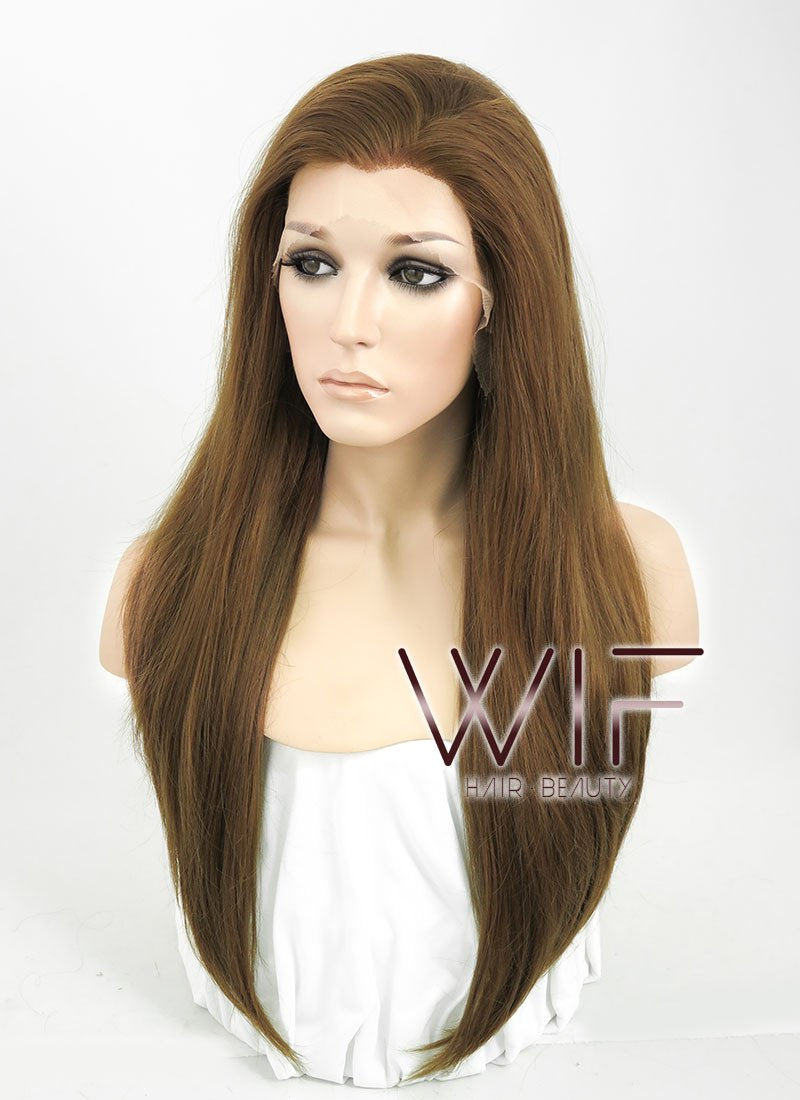 24" Long Straight Brown Lace Front Synthetic Hair Wig LF019