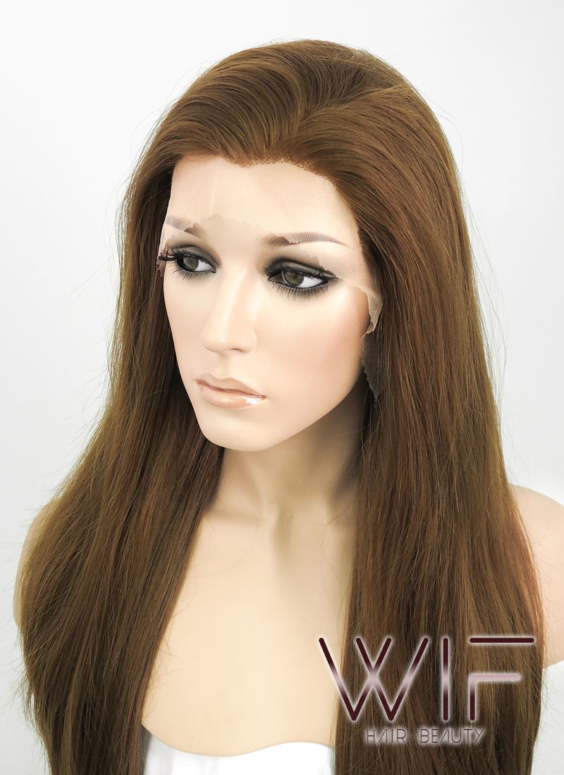 24" Long Straight Brown Lace Front Synthetic Hair Wig LF019