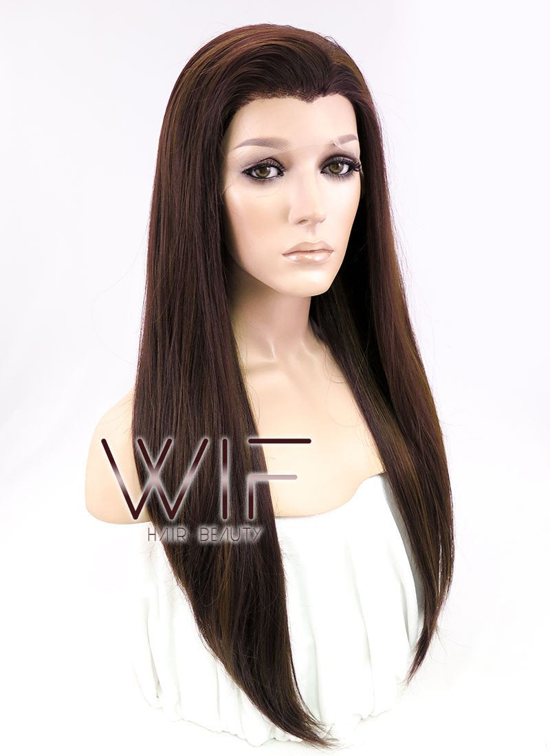 24" Straight Mixed Brown Lace Front Synthetic Wig LF021