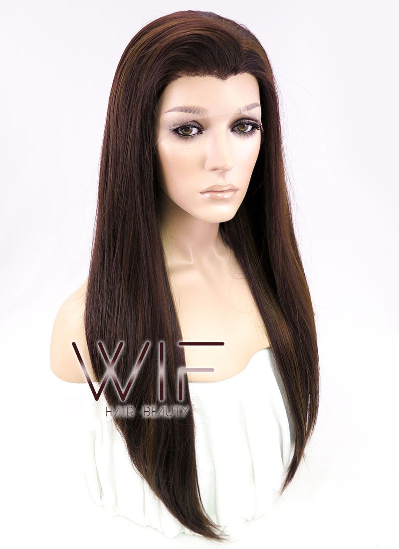 24" Straight Mixed Brown Lace Front Synthetic Wig LF021