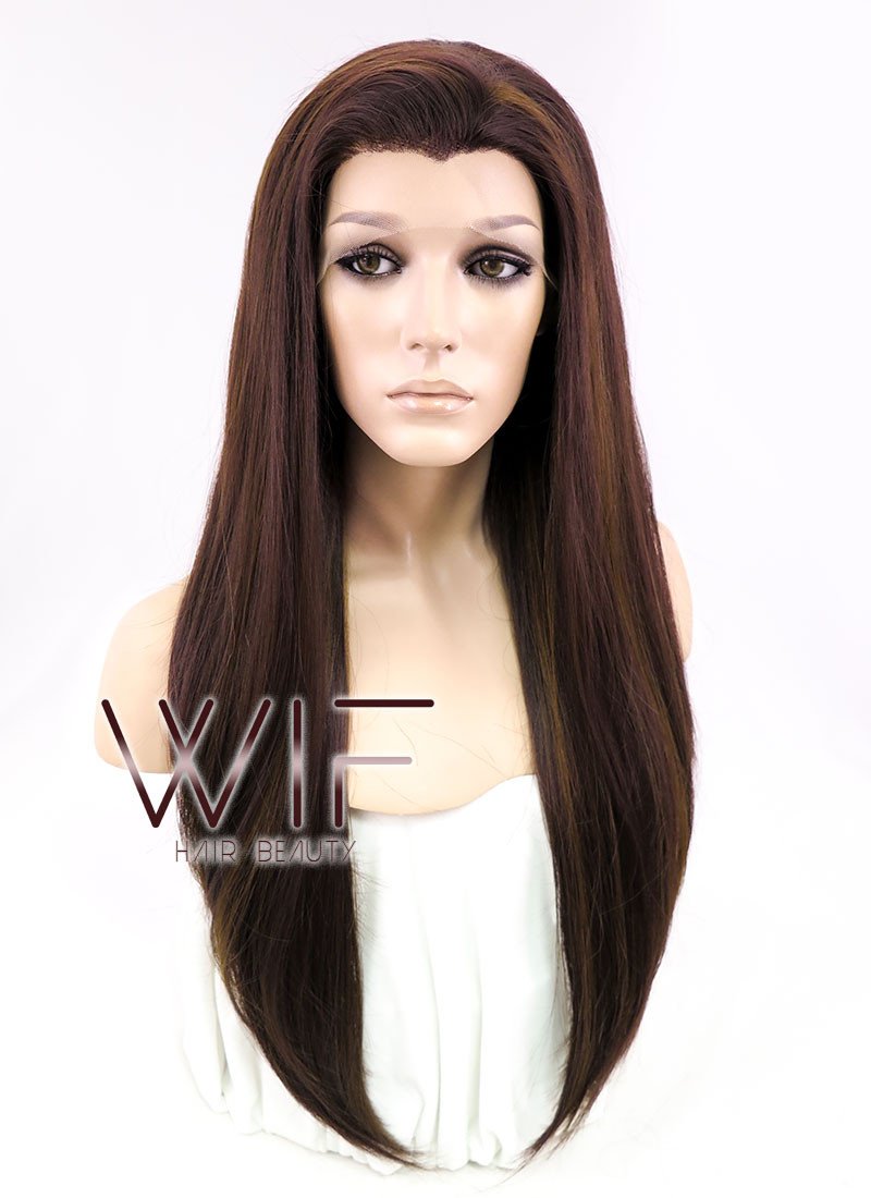 24" Straight Mixed Brown Lace Front Synthetic Wig LF021