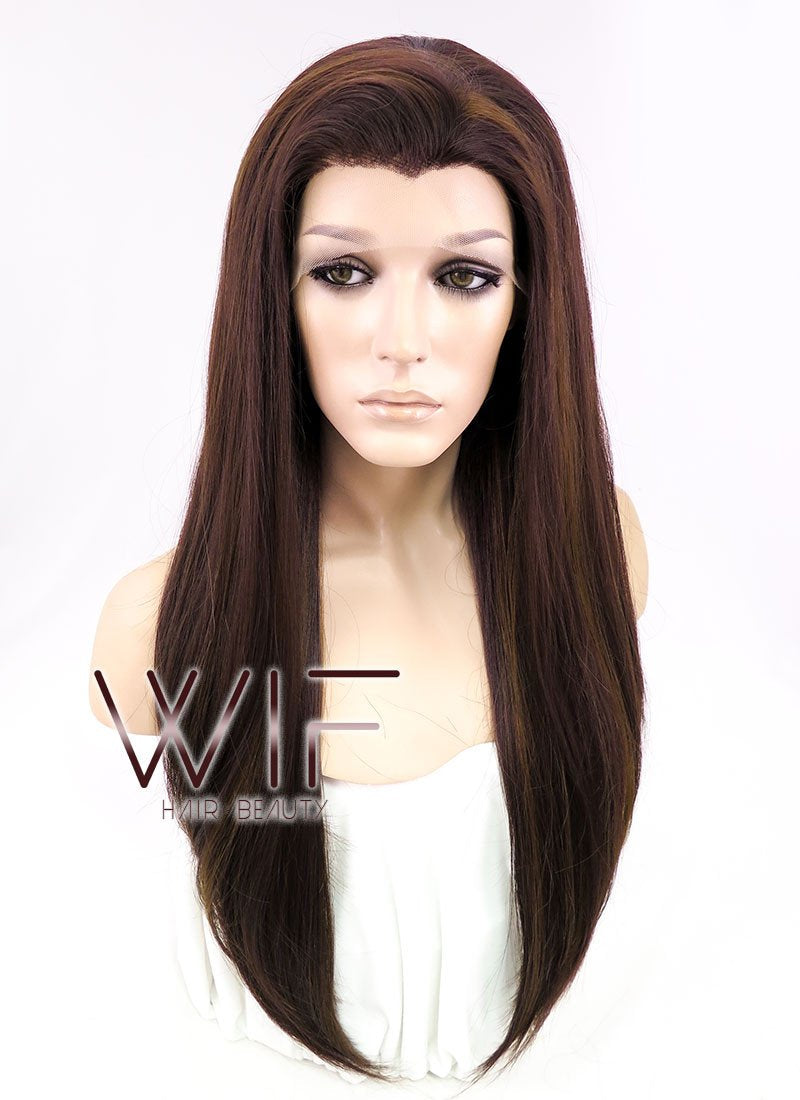 24" Straight Mixed Brown Lace Front Synthetic Wig LF021
