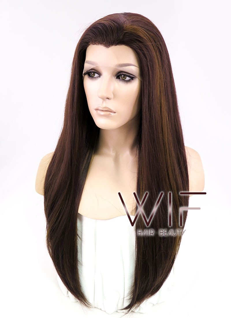 24" Straight Mixed Brown Lace Front Synthetic Wig LF021