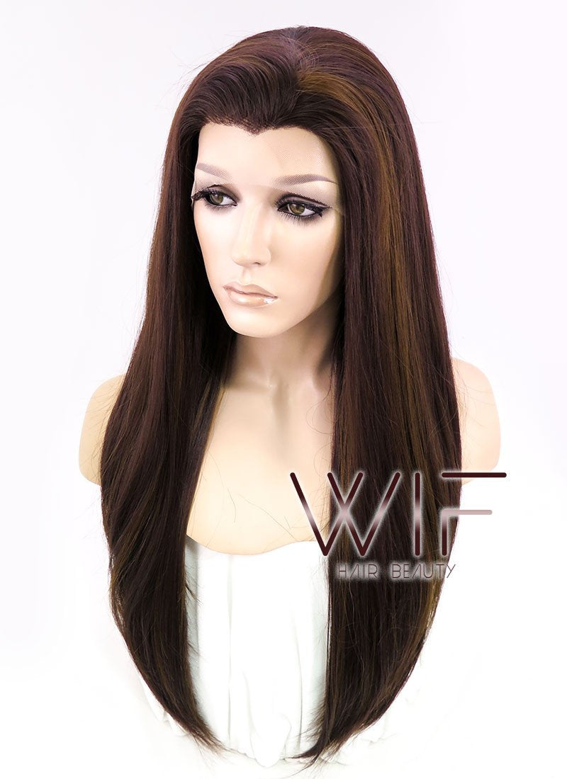 24" Straight Mixed Brown Lace Front Synthetic Wig LF021