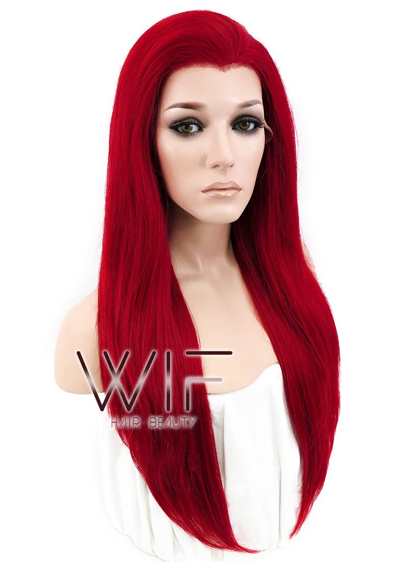 24" Straight Red Lace Front Synthetic Wig LF025