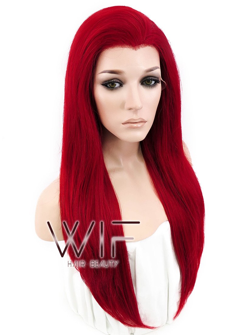 24" Straight Red Lace Front Synthetic Wig LF025