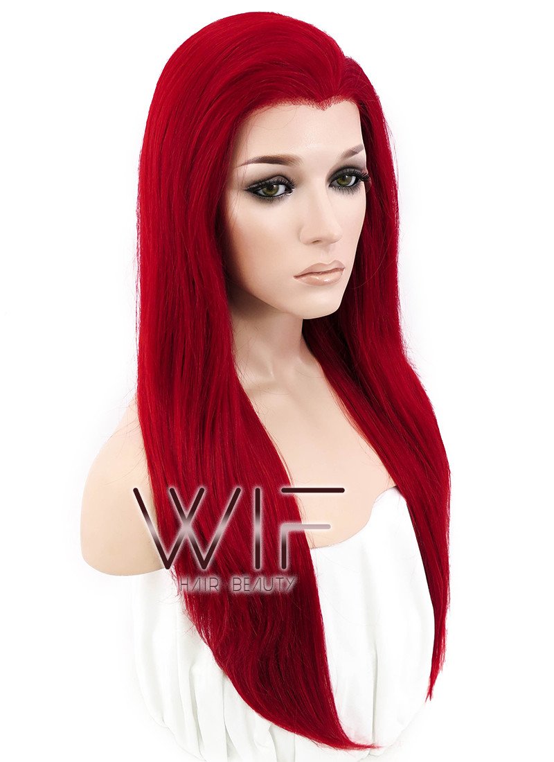 24" Straight Red Lace Front Synthetic Wig LF025