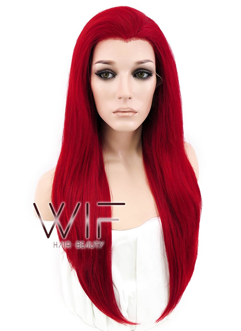 24" Straight Red Lace Front Synthetic Wig LF025
