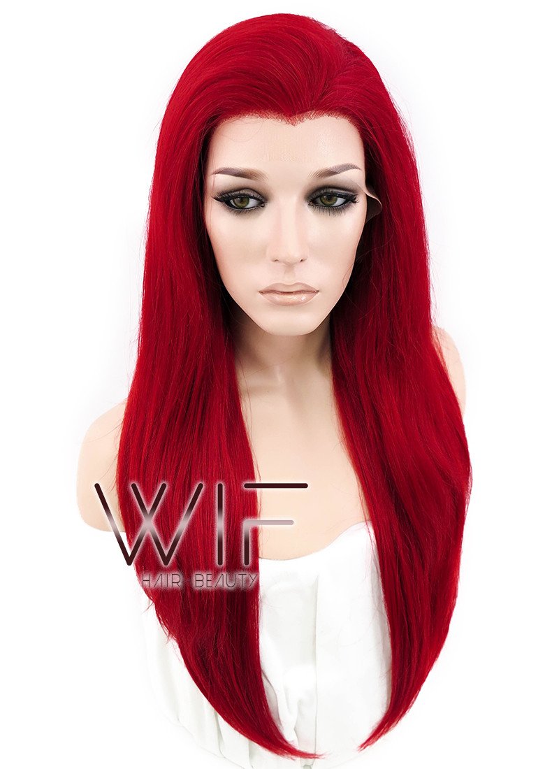24" Straight Red Lace Front Synthetic Wig LF025