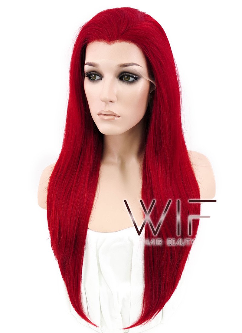 24" Straight Red Lace Front Synthetic Wig LF025