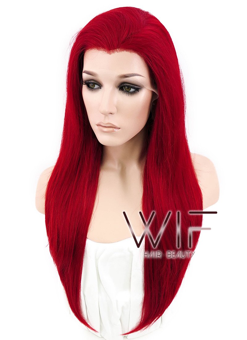 24" Straight Red Lace Front Synthetic Wig LF025