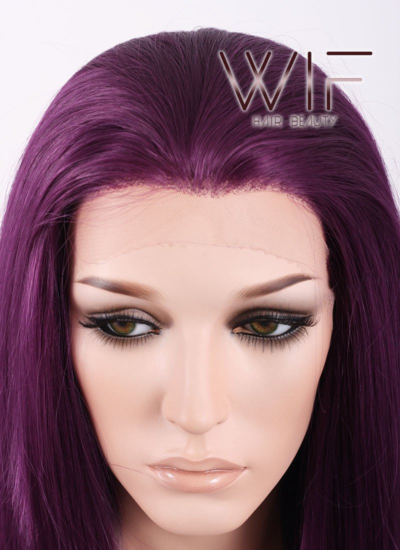 24" Straight Dark Purple Lace Front Synthetic Wig LF029