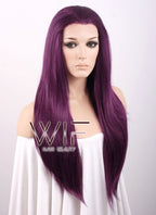 24" Straight Dark Purple Lace Front Synthetic Wig LF029