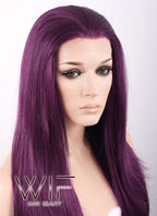 24" Straight Dark Purple Lace Front Synthetic Wig LF029