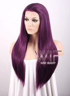 24" Straight Dark Purple Lace Front Synthetic Wig LF029