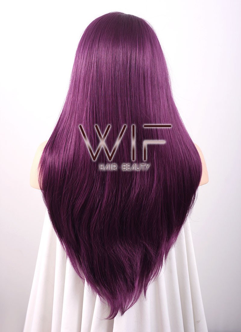 24" Long Straight Dark Purple Lace Front Synthetic Hair Wig LF029