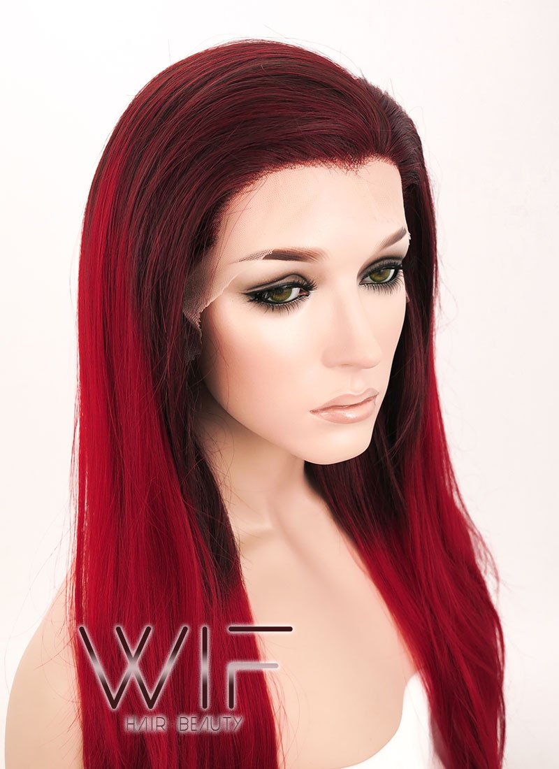 24" Straight Two Tone Red Lace Front Synthetic Wig LF033
