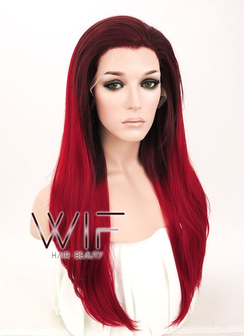 24" Straight Two Tone Red Lace Front Synthetic Wig LF033