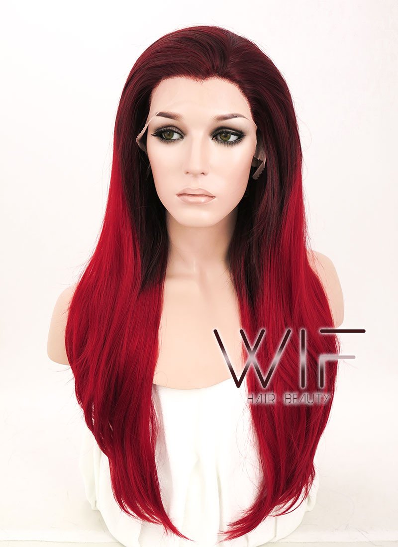 24" Straight Two Tone Red Lace Front Synthetic Wig LF033