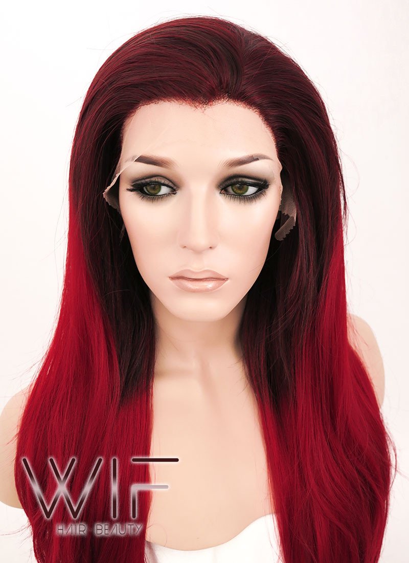24" Straight Two Tone Red Lace Front Synthetic Wig LF033
