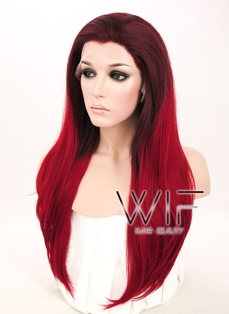 24" Straight Two Tone Red Lace Front Synthetic Wig LF033