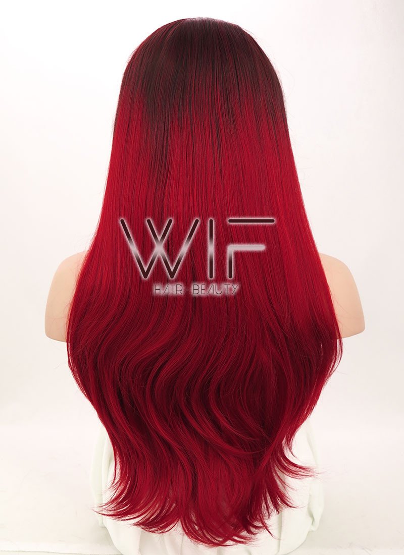 24" Straight Two Tone Red Lace Front Synthetic Wig LF033