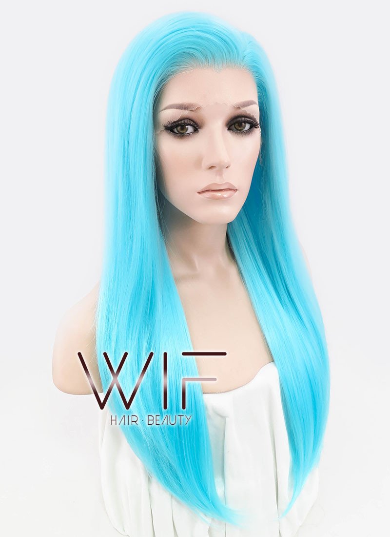 24" Straight Light Blue Lace Front Synthetic Wig LF036