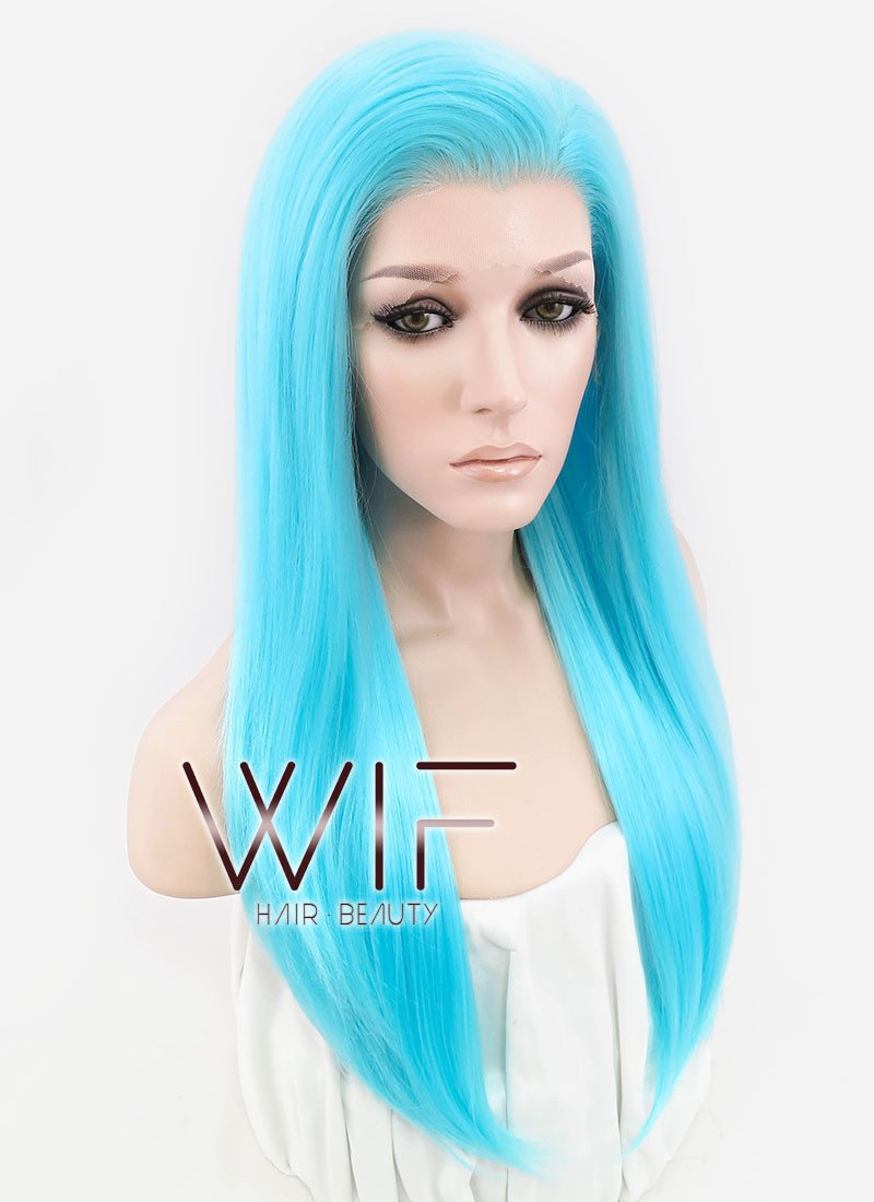 24" Straight Light Blue Lace Front Synthetic Wig LF036
