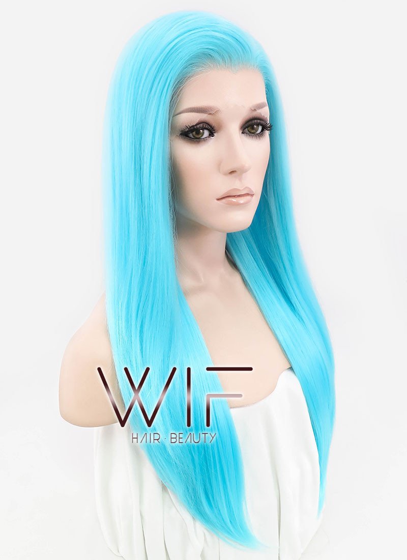 24" Straight Light Blue Lace Front Synthetic Wig LF036